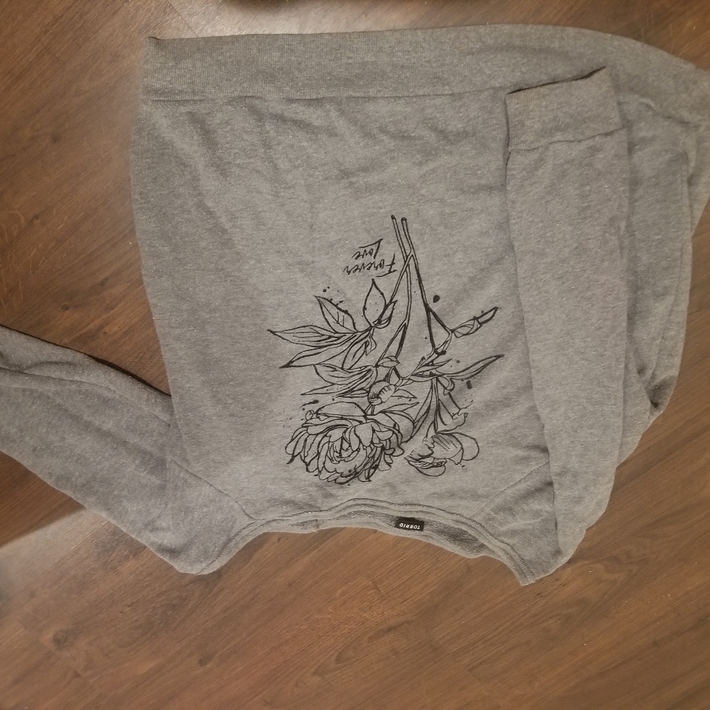 Off the shoulder grey sweatshirt